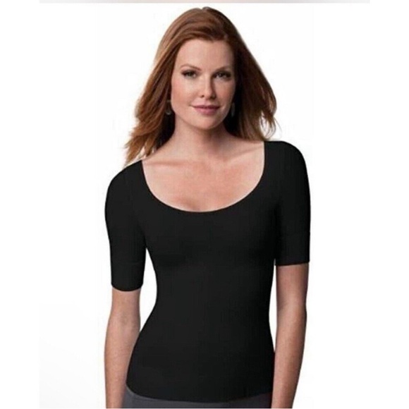 Spanx On‎ Top and in Control Elbow Length Scoop Neck Top Black Size S - Picture 1 of 5